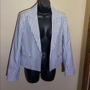Express black and white stripe crop blazer